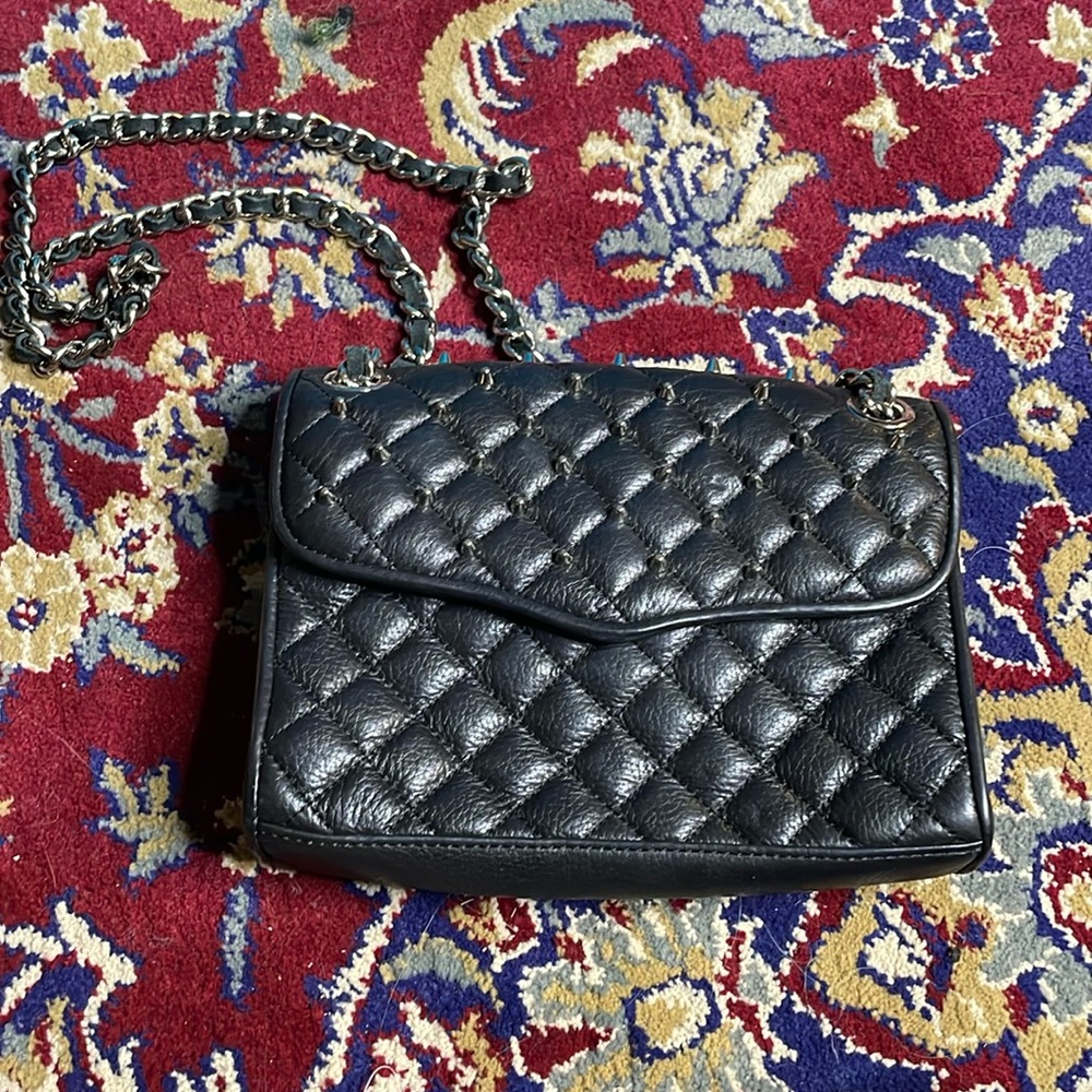 Rebecca Minkoff Black Quilted Studded Crossbody Chain Bag